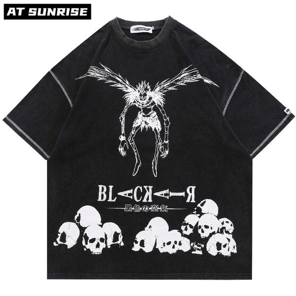 Hip Hop Streetwear Harajuku Camiseta Japonesa Morte Manga Nota Impressão Camiseta Homens Verão Manga Curta T-shirt Algodão Solto Tops Tee 220224