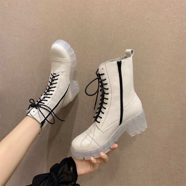 

2021 new women's shoes ankle crystal zipper shoelaces medium heels six inches sweet anime girls lolita fall boots 11js, Black