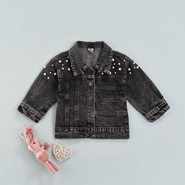 

jackets 2022 spring autumn kids girls coat fashion long sleeve denim pearl lapel buttons cardigan children toddler casual jacket, Blue;gray