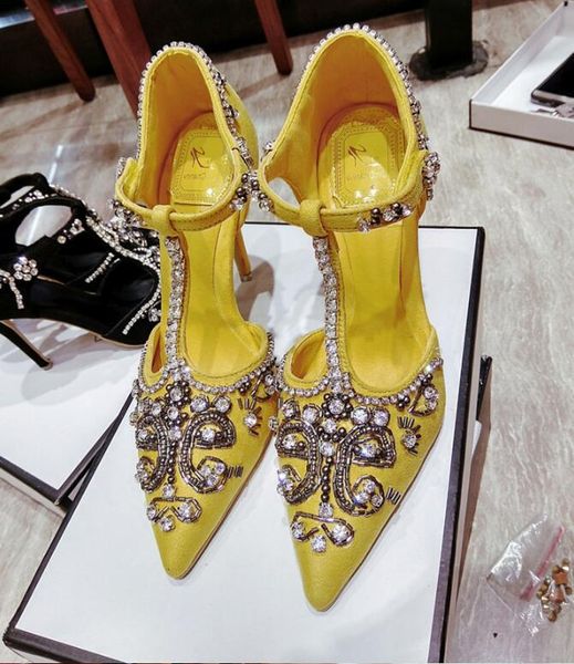 

rhinestone high heels women's stiletto heel 2021 new banquet crystal shoes suede pointed shoes size:eu34-40, Black