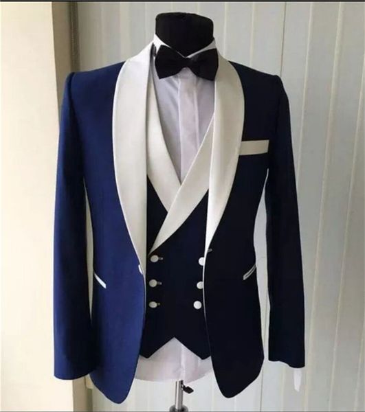 

custom made groomsmen navy blue groom tuxedos shawl white lapel men suits wedding/prom/dinner man blazer ( jacket+pants+tie+vest ) g224, Black;gray