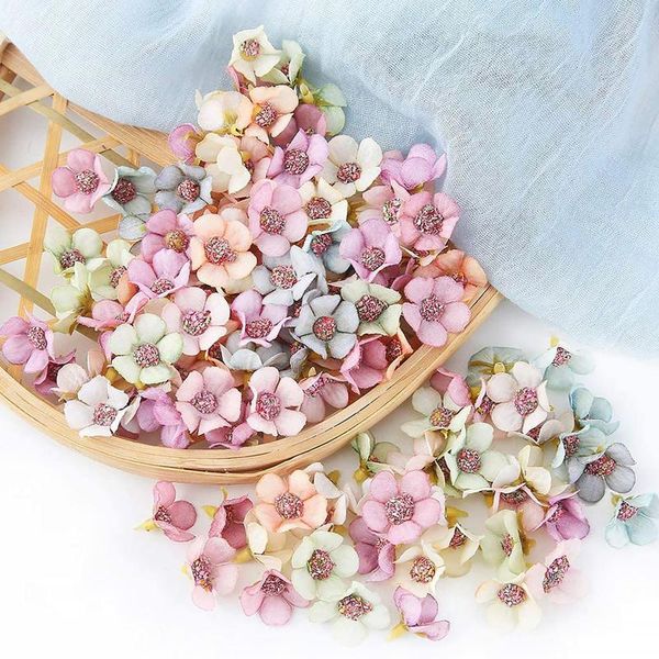 

100pcs multicolor daisy flower heads mini silk artificial flowers for wreath scrapbooking home wedding decoration