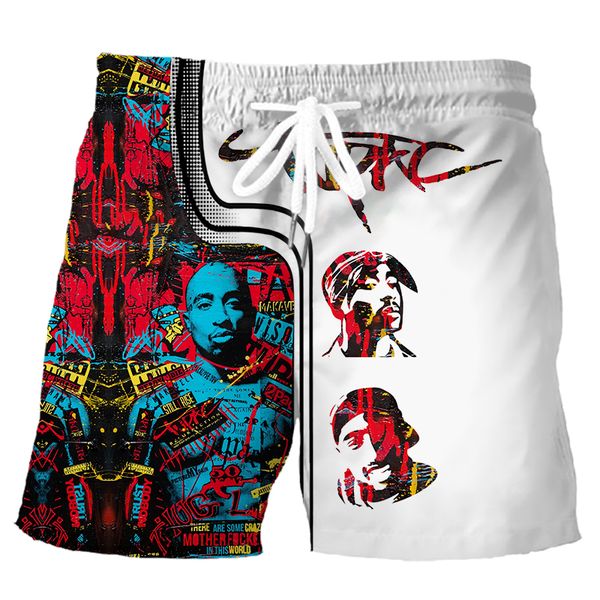 

cloocl singer 2pac 3d printed sports shorts mens beach pants teens boys retro casual style outfits five trousers, White;black
