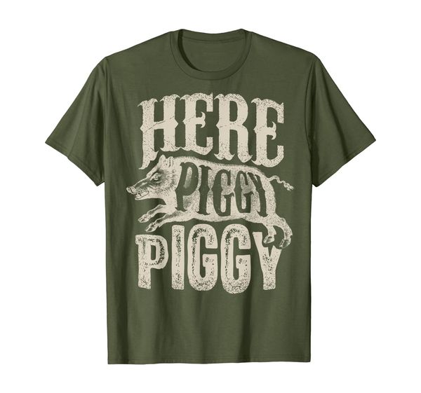 

here piggy piggy t shirt boar hunting vintage pig hog hunter, White;black