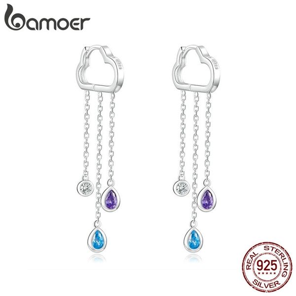 

925 sterling silver long chain dangle earrings for women cloud and rainy zirconia hanging earing korean jewelry bse220 210625, Golden;silver