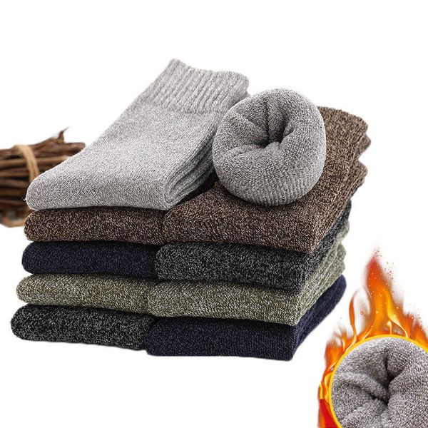

5 pairs thicken men's wool socks cotton towel keep warm winter socks male thick thermal snow socks calcetines meias grossas gift 210727, Black