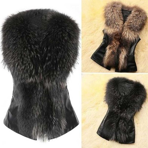 

winter warm waistcoat coat for women faux fur vest jacket comfortable sleeveless gilet 211220, Black