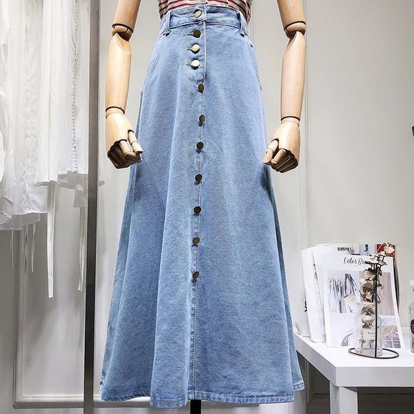 

skirts korean dongdamen high waist and long breasted denim pleated skirt, Black