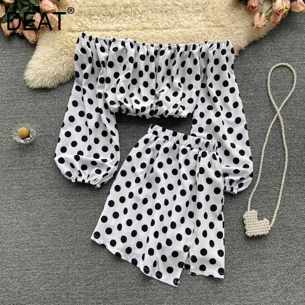 

deat women skirt slash neck polka dot half sleeve short two piece set fashion temperament spring summer 11d338 210709, White