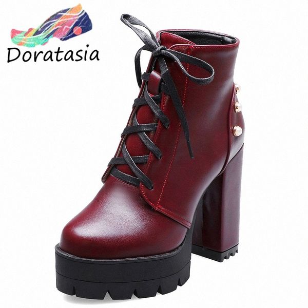 

womens 2019 big size 44 high heels winter shoes woman motorcycles boots female platform shoelaces ankle boots women shoes boot ankle b i8ph#, Black