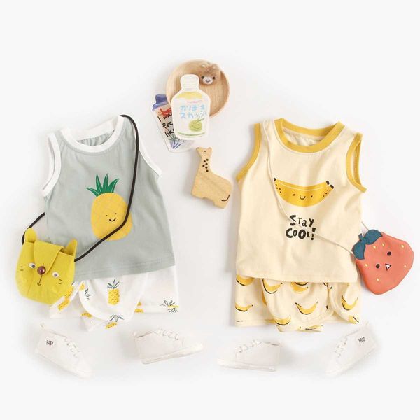 0-4t Newborn Kid Neonati maschi Vestiti per ragazze Set Summer Canotta senza maniche e pantaloncini Set Cute Sweet Beach Cotton Baby Abbigliamento Set G1023