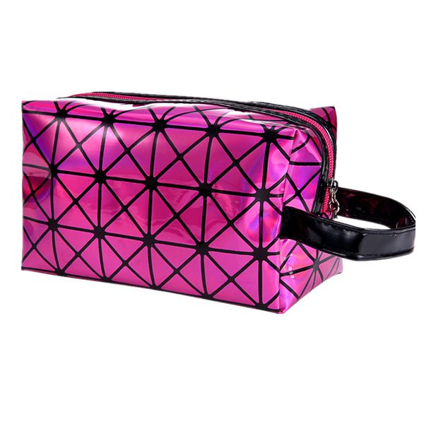 

2019 new fashionable geometric cosmetic bag women luminous makeup cases ladies zipper cosmetics folding travel make up handbag