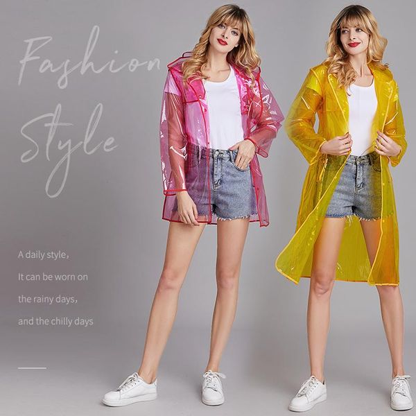 

raincoats womens transparent color cool raincoat waterproof rain coat jacket with hood pocket long short european fashion style