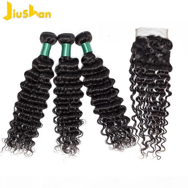 

deep wave bundles with closure malaysian 3 bundles with closure 100% human hair weave bundles with closure non remy, Black
