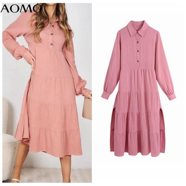 

casual dresses aomo 2021 fashion women pink cotton shirt dress vintage long sleeve office ladies midi ce288a, Black;gray