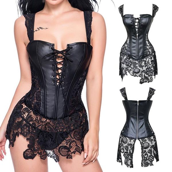 

women's leather & faux lady lace up costume back goth christmas fancy dress, Black