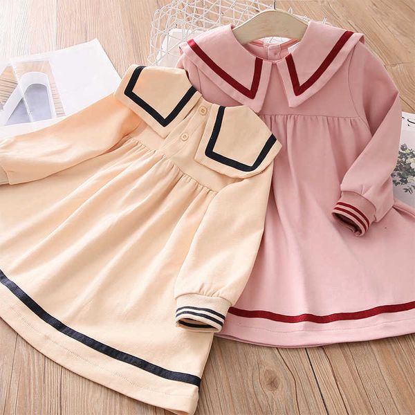 

spring autumn 2 3 4 6 8 10 years turn-down collar cotton princess school long sleeve preppy style dress for kids baby girl 210701, Red;yellow
