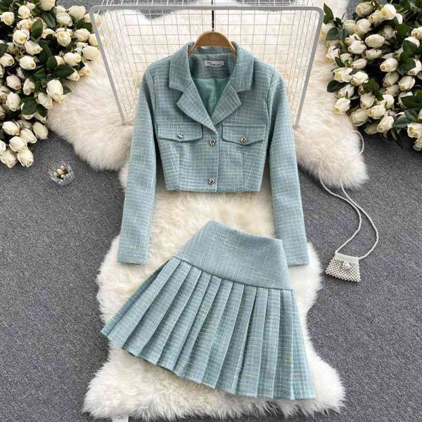 

two piece dress pequena fragrÃ¢ncia tweed 2 peÃ§a conjunto feminino de colheita jaqueta curta casaco + saia ternos outono coreano doce francÃª, White