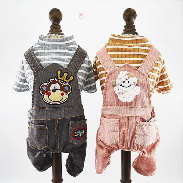 

dog apparel spring/autumn clothes striped jumpsuit pet dress cat puppy shirt pants monkey design overalls