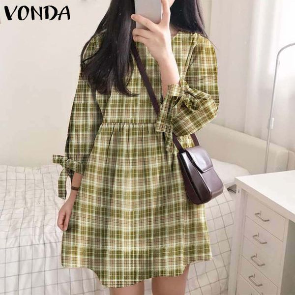 

new summer women 3/4 sleeve vintage plaid short es 2021 bohemian beach holiday party vestidos plus size 1u44, Black;gray