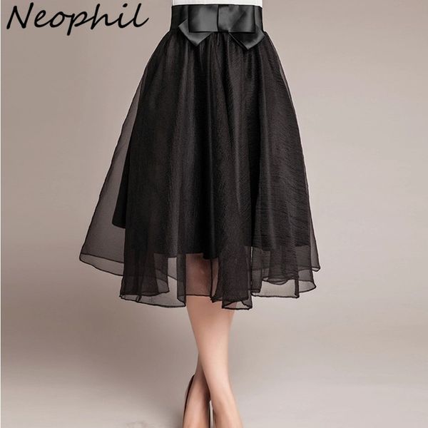 

neophil vintage black pink tulle high waist bow midi skirts girls women organza mesh pleated ball gown fluffy jupes s08014 210309