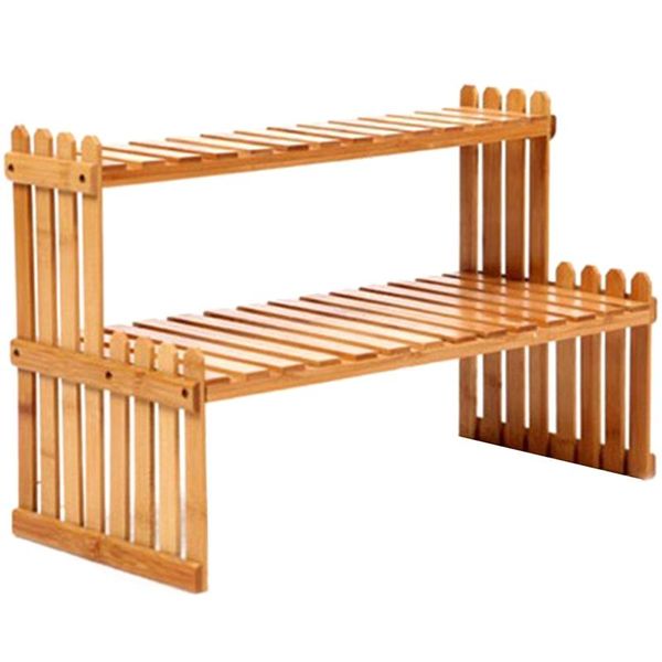 

2 layers bamboo storage rack kitchen spice jar bottle seasoning rack decoration organizer shelf home deskracks