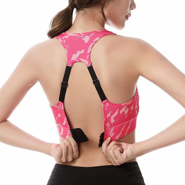 

yoga outfit women push up sports bra adjustable back buckle nylon print underwear gym fitness workout crop top