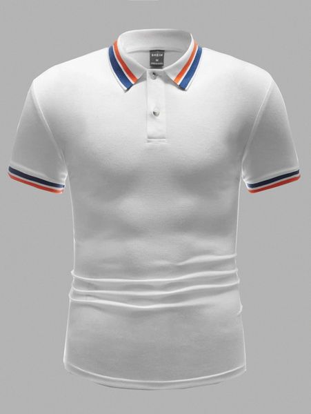 

men striped trim polo shirt u2iq#, White;black