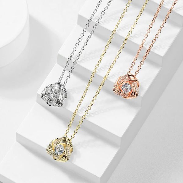 

chains hiyong classic knot pendant necklace cubic zirconia twist flower rose gold silver color brides necklaces female jewelry