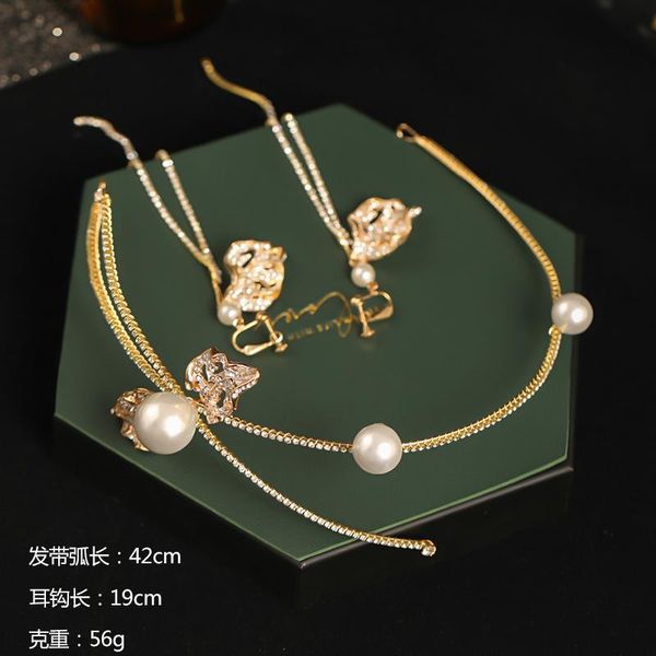 

hair clips & barrettes bride fashion jewelry headband with rhinestone earrings set of 2 wedding accessories golden peach blossom, Golden;silver