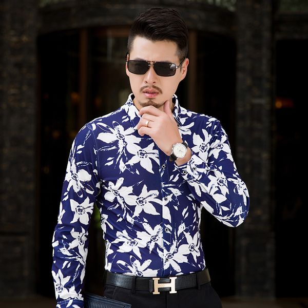 

2021 new outono nova moda plus size manga comprida camisas florais para roupas masculinas simples todos os jogos regular ajuste blusa homme, Black;brown