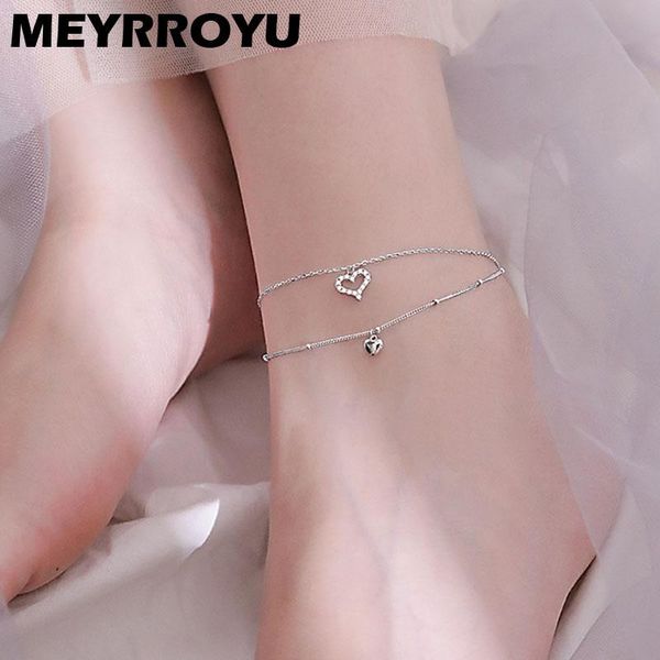 

anklets meyrroyu sterling silver sweet romantic love heart 2 layers unique round beads fashion women girls sandy beach gift 925, Red;blue