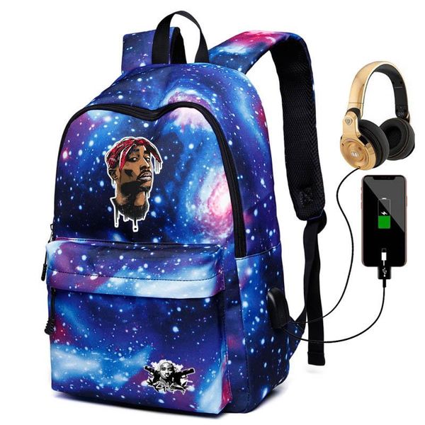 

backpack hip-hop usb charger 2pac backpacks women's lapbag school bags for girl boy russia daily outdoor