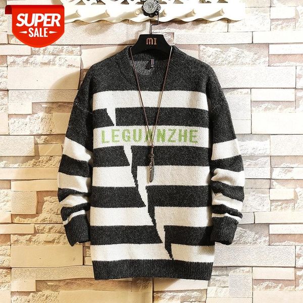 

2021 new sweaters men's striped black long sleeves autumn winter pullover knitted o-neck plus oversize 5xl #ki4b, White;black