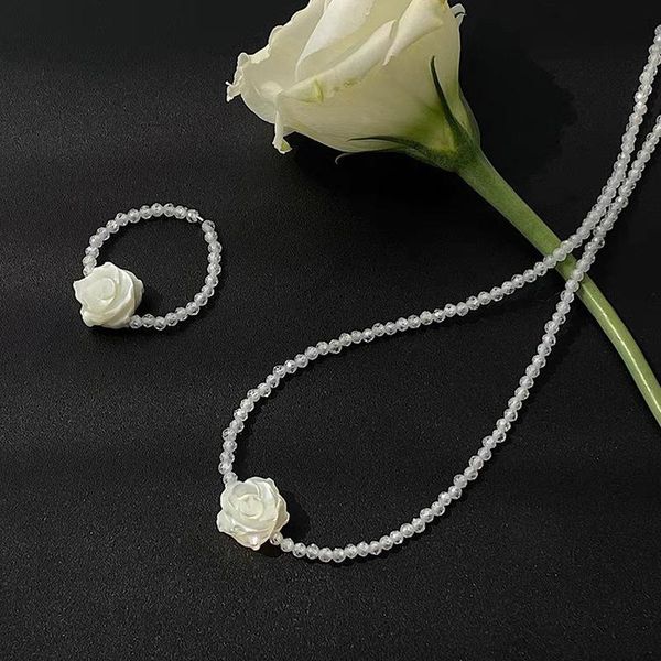 

chokers allme french elegant white shell floral flower necklaces transparant crystal beads pendant for bridesmaid, Golden;silver