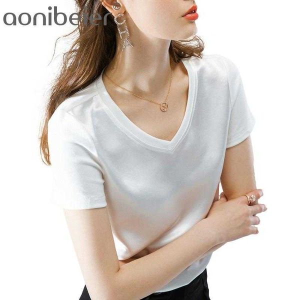 

women t-shirts casual pink tee summer female shirt short sleeve lady morandi color clothing 80 mercerized cotton 210604, White
