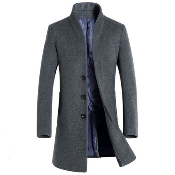 

spring autumn men woolen middle long jackets and coats mens warm wool overcoat size 3xl zltb, Black
