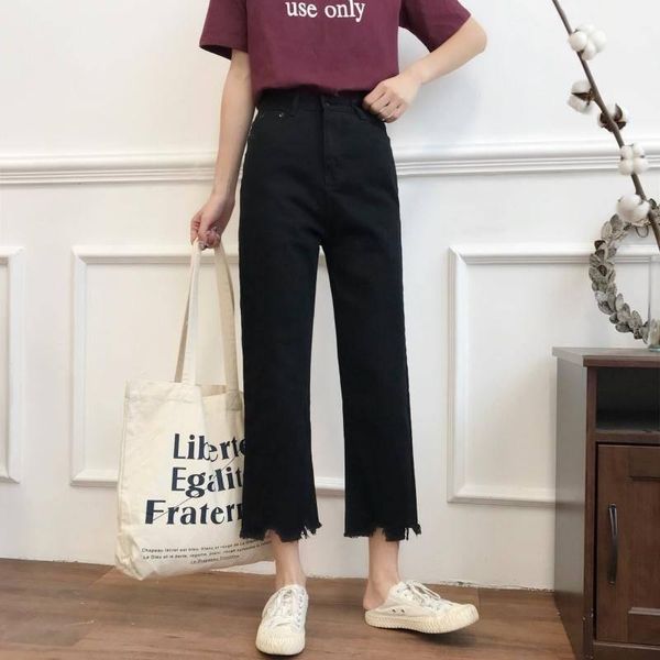 

women's jeans woman pants spring autumn straight-leg black high waist cropped pantalones vaqueros mujer, Blue