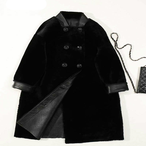 

women's fur & faux 2021 winter sheep-sheared coat mid-length lamb all-in-one two-sided, Black