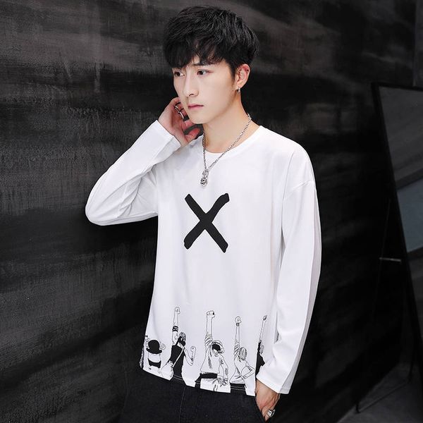 

2021 new japo t-shirt dos homens outono manga longa o-pescoo amina t shirt engraado tee moda masculina one piece desenhos animados cami, Black