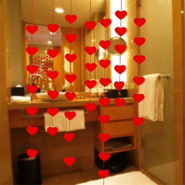 

party decoration 16 red hearts shaped banner non-woven romantic wedding marriage room layout garland flags curtain home decor