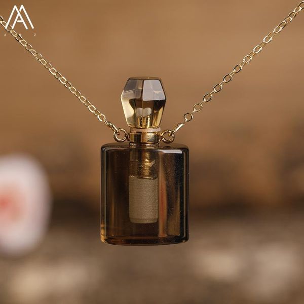 

chains faceted rectangle stone perfume bottle necklace for women quartz crystal essential oil pendant charms jewelry gift dropship, Silver