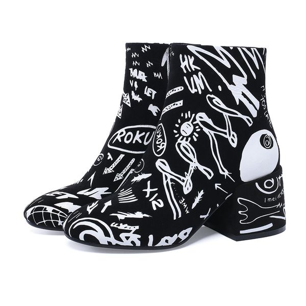 

kid suede fashion ankle boots for women shoes pointed toe high round toe botas mujer botte femme 2018 winter new woman boots, Black