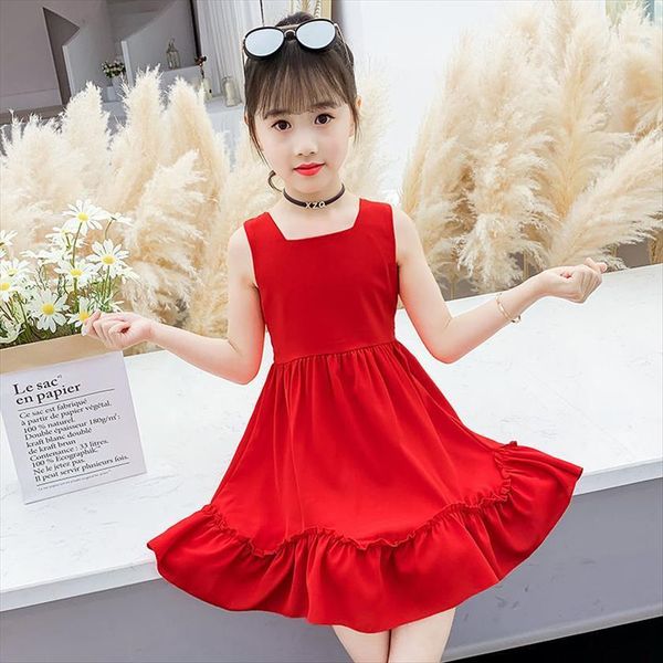 

girl kids for girls dress mesh casual lace embroidery princess baby clothes summer sleeveless p477, Red;yellow