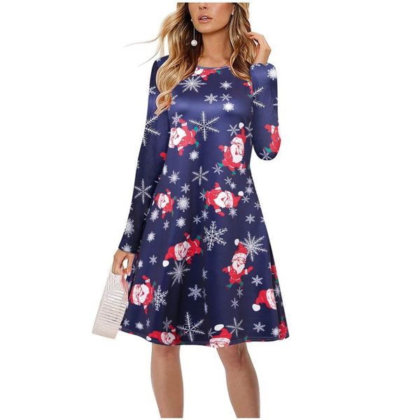 

casual dresses christmas women's long sleeve snowflake xmas santa print holiday swing dress vintage women winter xams gift, Black;gray
