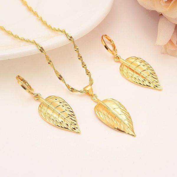 

earrings & necklace gold color classic leaf pendant necklaces elegant jewerly set for women exquisite dubai arab african jewelry, Silver