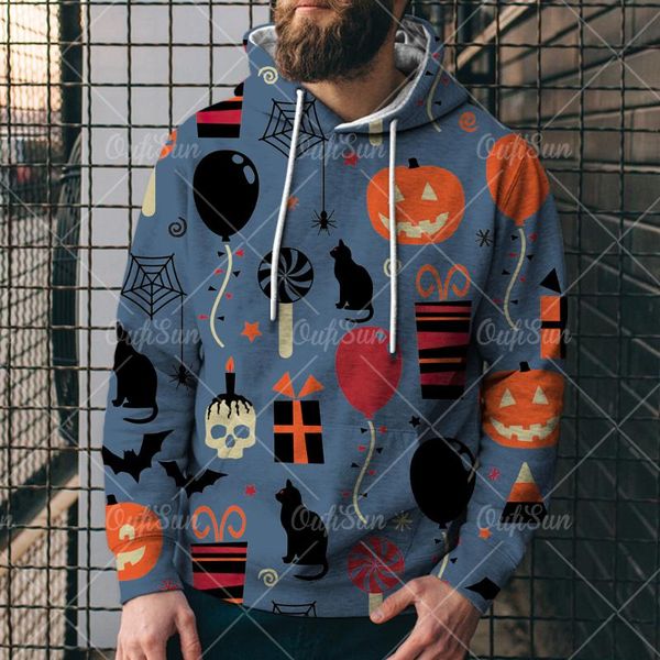 

men's hoodies & sweatshirts 2021 men hoodie anime halloween carnival night 3d pattern pumpkin head print sweatshirt cool fashion sports, Black