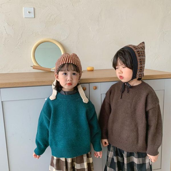 

pullover korean children's autumn and winter solid color sweater base coat, Blue