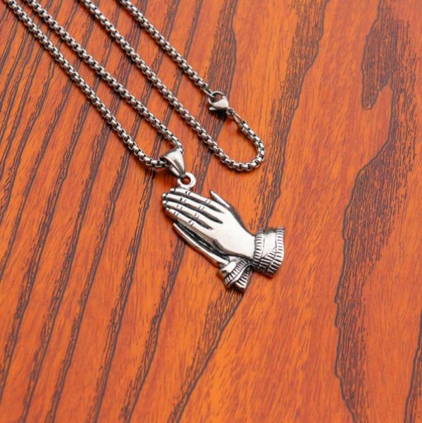 

brother gift gold silver color stainless steel hip hop men sweater necklace chain jewelry the praying hands pendants & necklaces