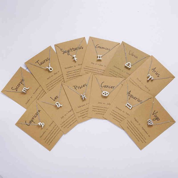 

designer necklace luxury jewelry 1pc elegant star zodiac sign 12 constellation pendant charm gold chain choker for women cardboard, Silver